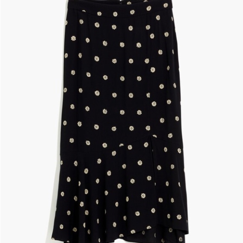 Madewell size 8 Black Floral Dot High-Low Midi Skirt